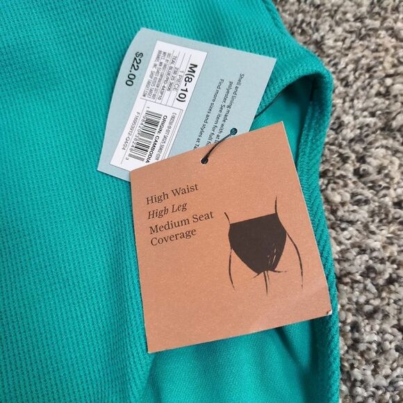 Shade & Shore Women's Size Medium (8-10) Green Textured High Waist Bikini Bottom - Picture 3 of 4